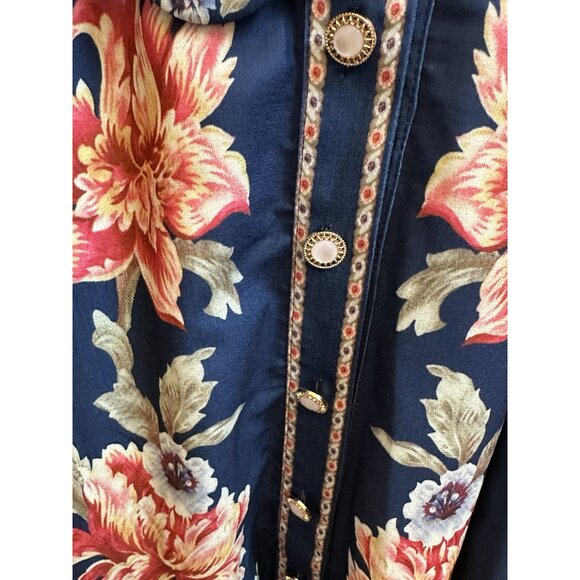 Dalia MacPhee Floral Maxi Dress Belted Button Front Sz Large NEW $250 Navy - Picture 12 of 13